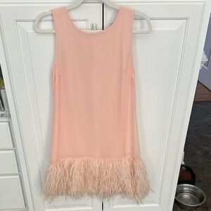 Chic Pink Sleeveless Dress with Feather Hem